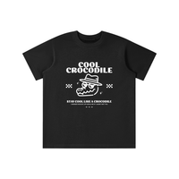 T-shirt enfant oversized Cool Crocodile en noir - crocodile souriant à lunettes, imprimé blanc
