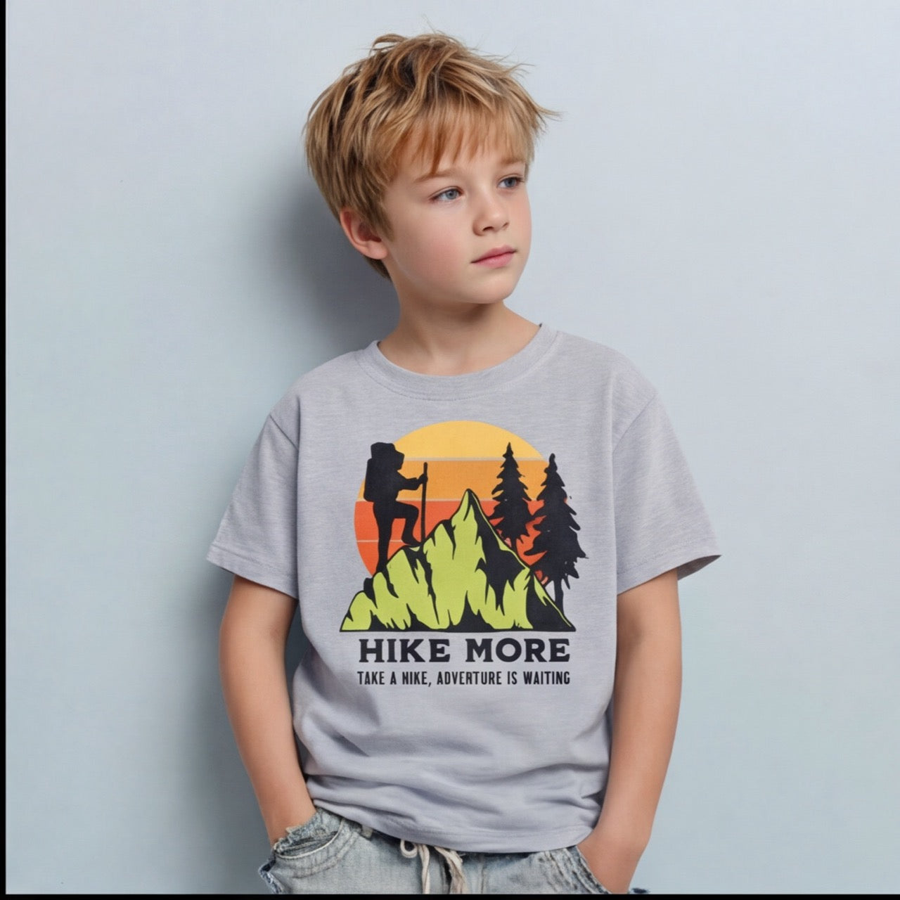 T-shirt Enfant Hike More Vintage Gris | Randonnée Aventure