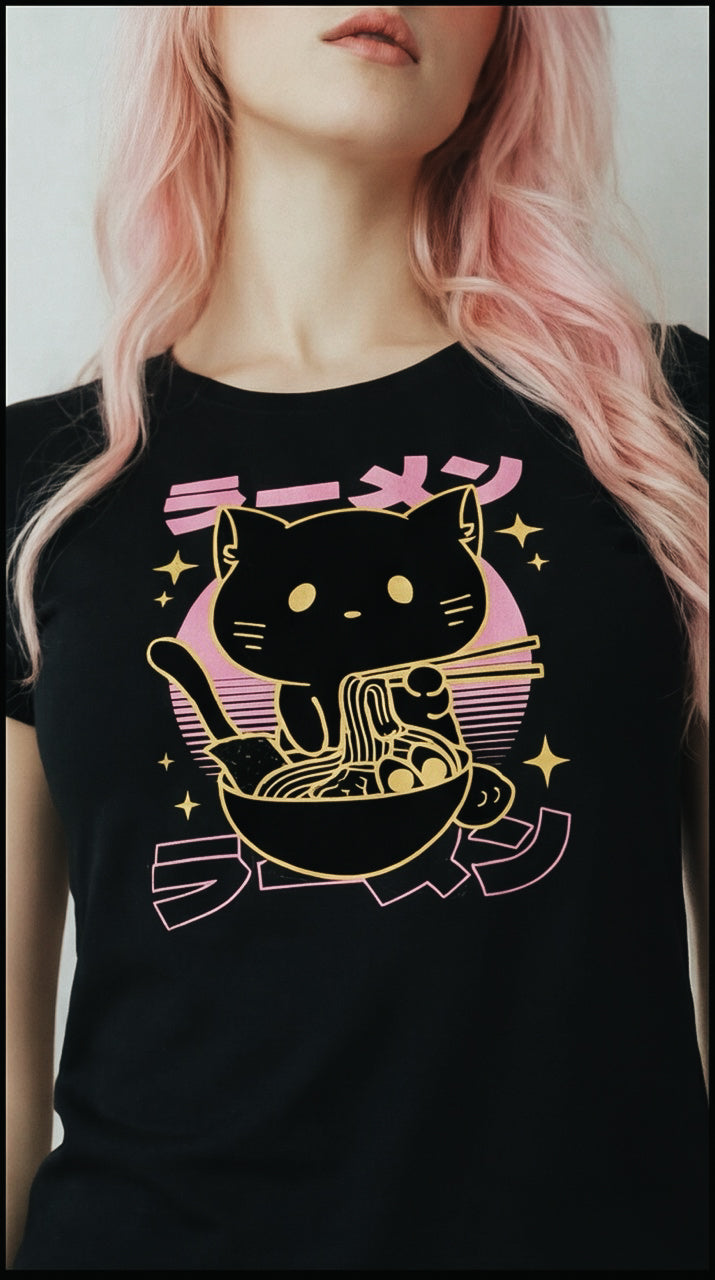 T-shirt Femme Ramen Cat – Kawaii Streetwear Japonais