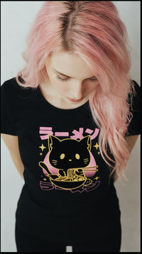 T-shirt Femme Ramen Cat – Kawaii Streetwear Japonais