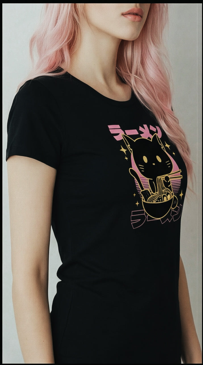 T-shirt Femme Ramen Cat – Kawaii Streetwear Japonais