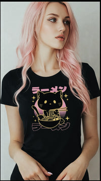 T-shirt Femme Ramen Cat – Kawaii Streetwear Japonais