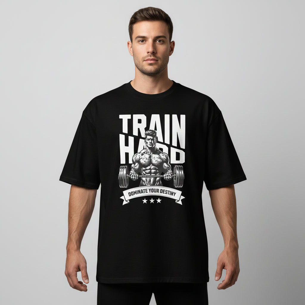 t-shirt homme train hard musculation