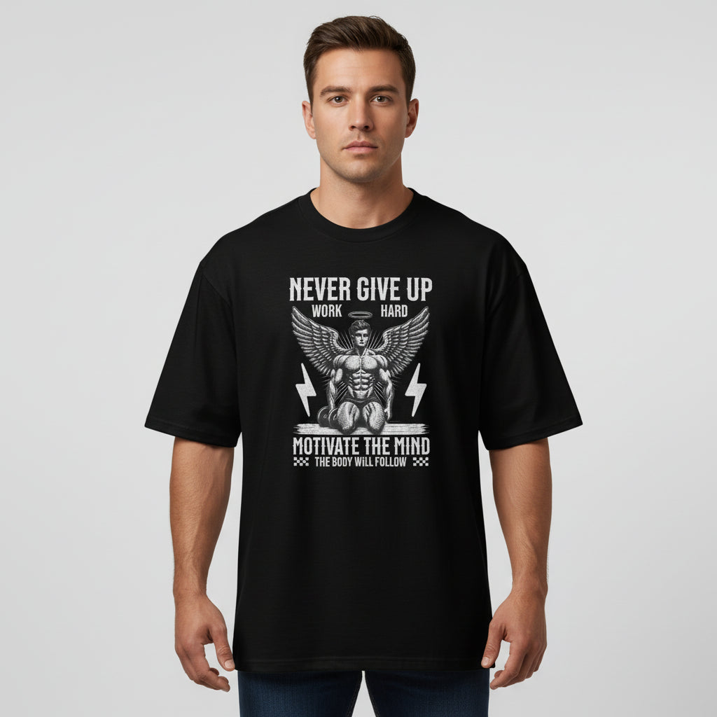 t-shirt noir musculation homme never give up motivation