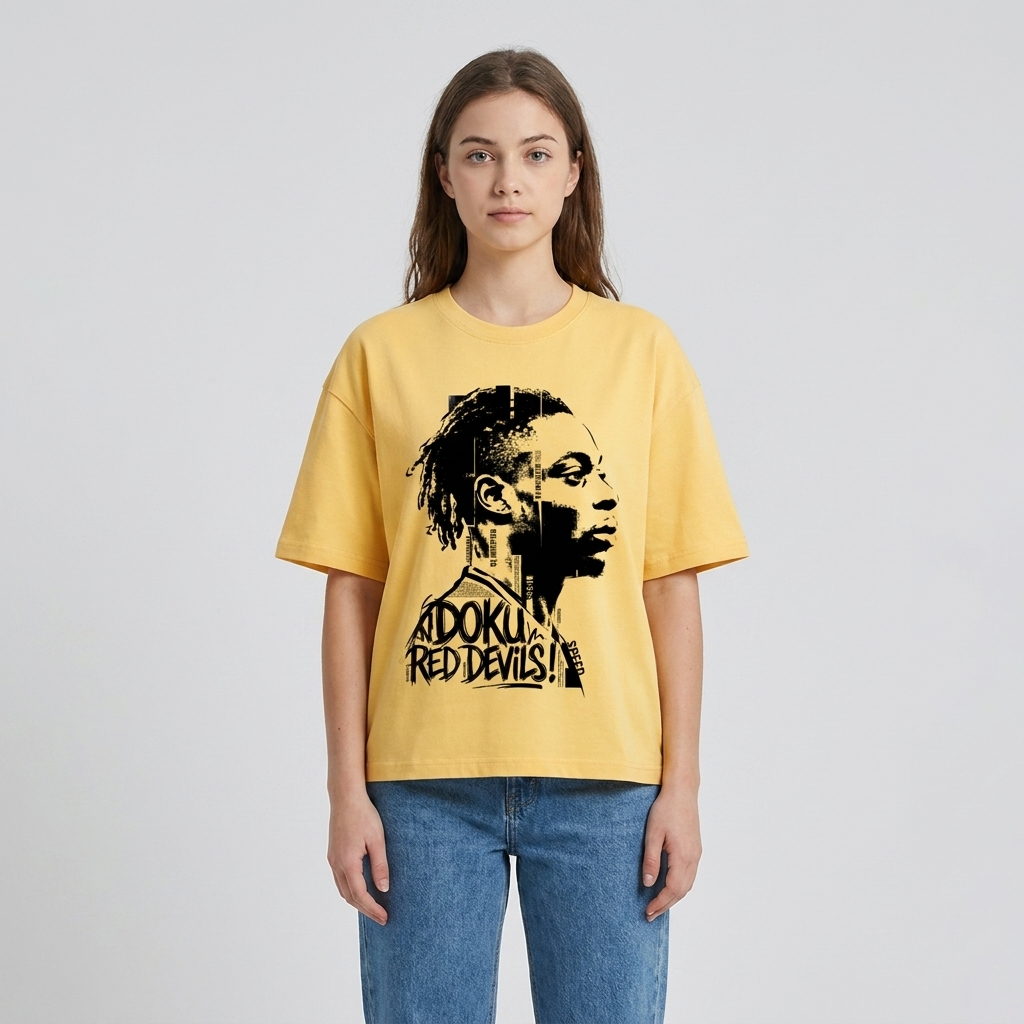 T-shirt oversized Doku jaune citron porté en studio par une mannequin femme, silhouette ample