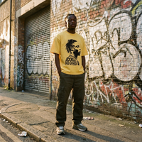 T-shirt oversized Doku jaune citron porté en rue par un supporter des Diables Rouges, style urbain