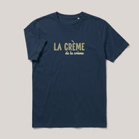 T-shirt La Crème de la Crème bleu marine à plat, design complet, coton biologique