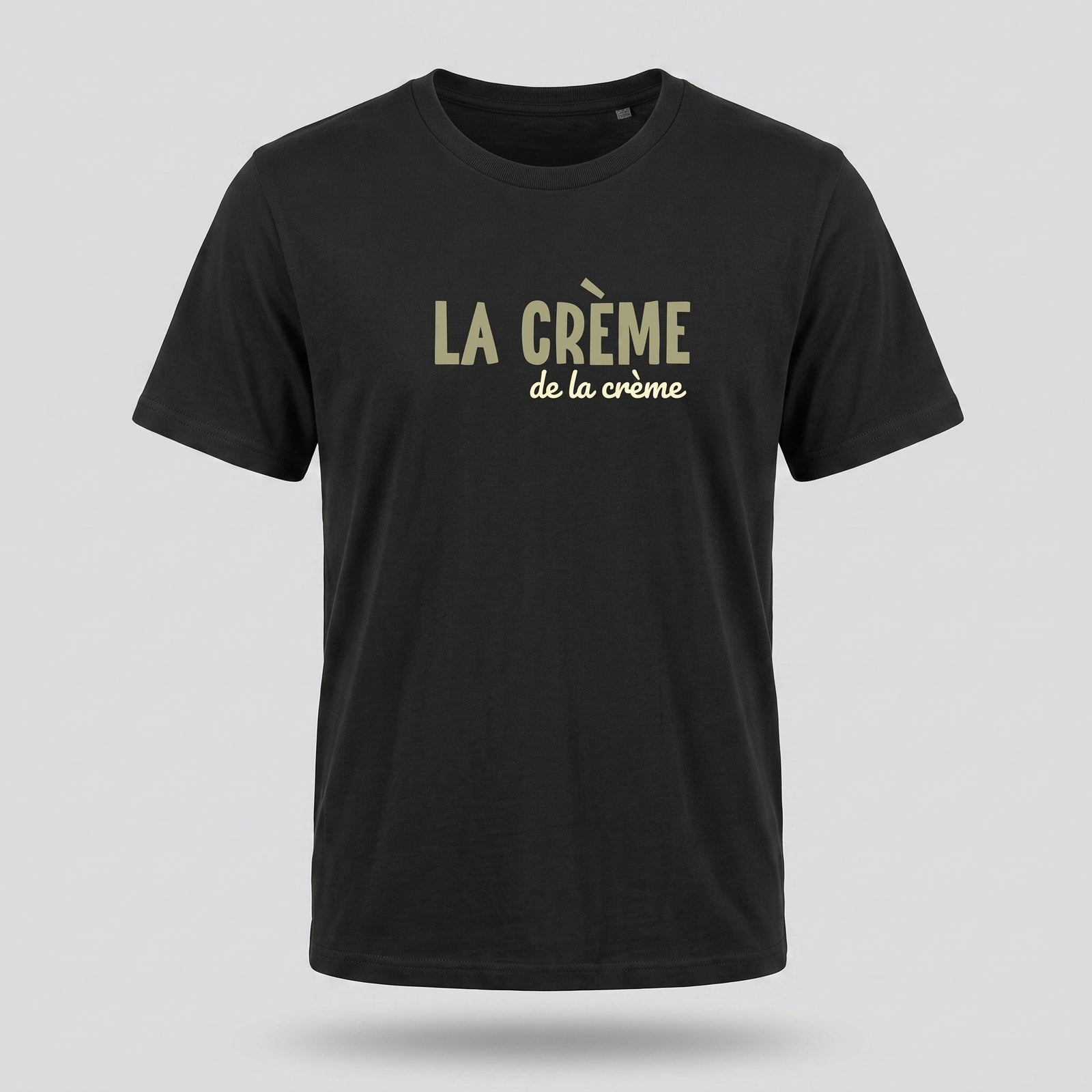 T-shirt original La Crème de la Crème noir vu de face, design complet, sans mannequin