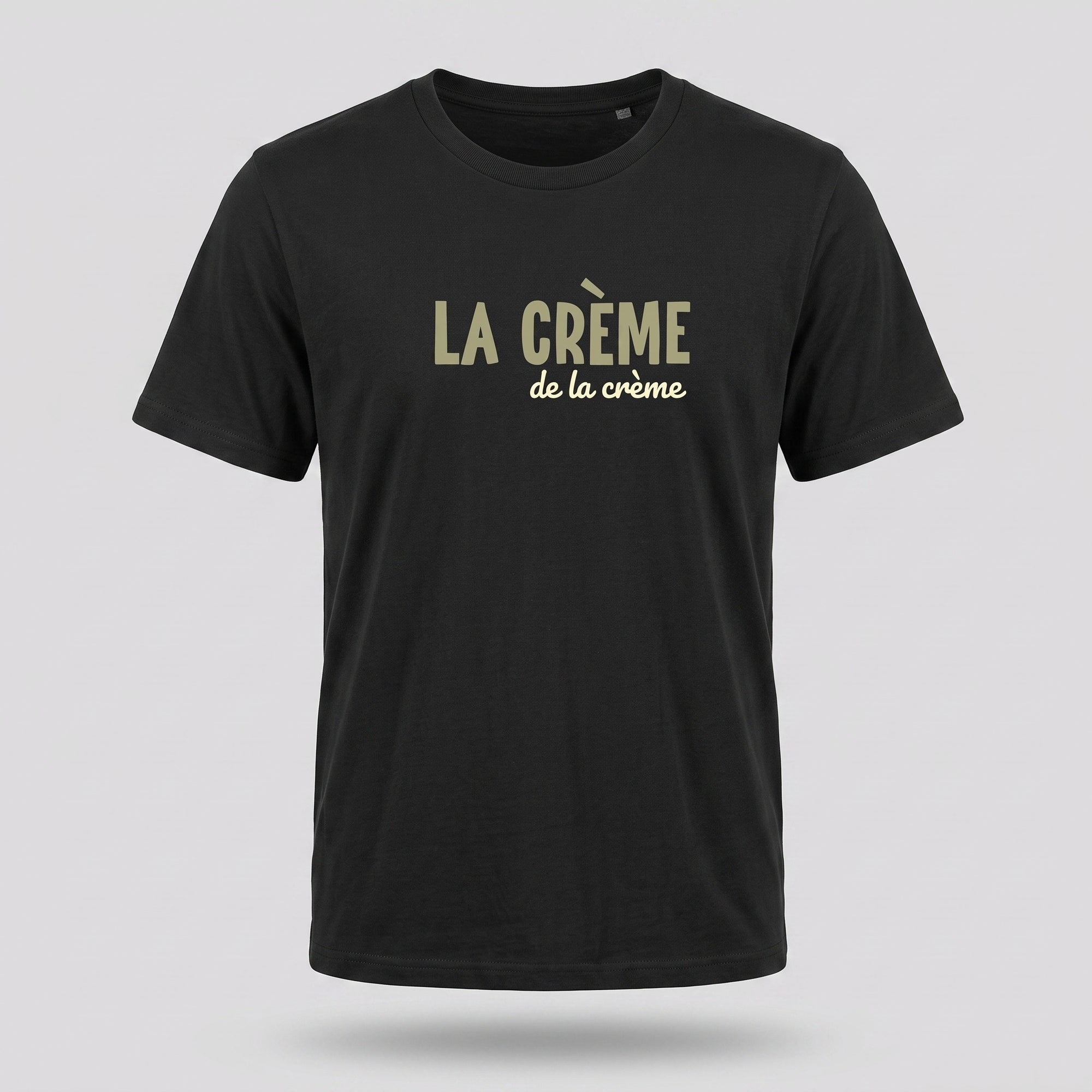T-shirt original La Crème de la Crème noir vu de face, design complet, sans mannequin