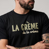 Zoom sur le design imprimé La Crème de la Crème sur le t-shirt noir en coton bio