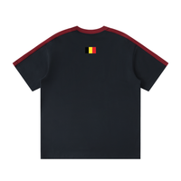 T-shirt Le Pays de la Bière bleu marine vue de dos avec drapeau belge brodé