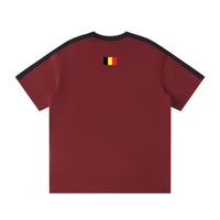 T-shirt Le Pays de la Bière rouge bordeaux vue de dos avec drapeau belge brodé