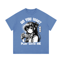 T-shirt oversized manga Gamer Girl en bleu roi délavé - gameuse anime et manette imprimées