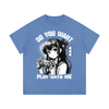 T-shirt otaku gamer girl coloris bleu cobalt, print manette PlayStation
