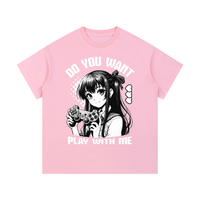 T-shirt oversized manga Gamer Girl en rose délavé - print anime blanc, esprit kawaii streetwear