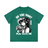 T-shirt oversized manga Gamer Girl en vert foncé délavé - imprimé blanc Play With Me
