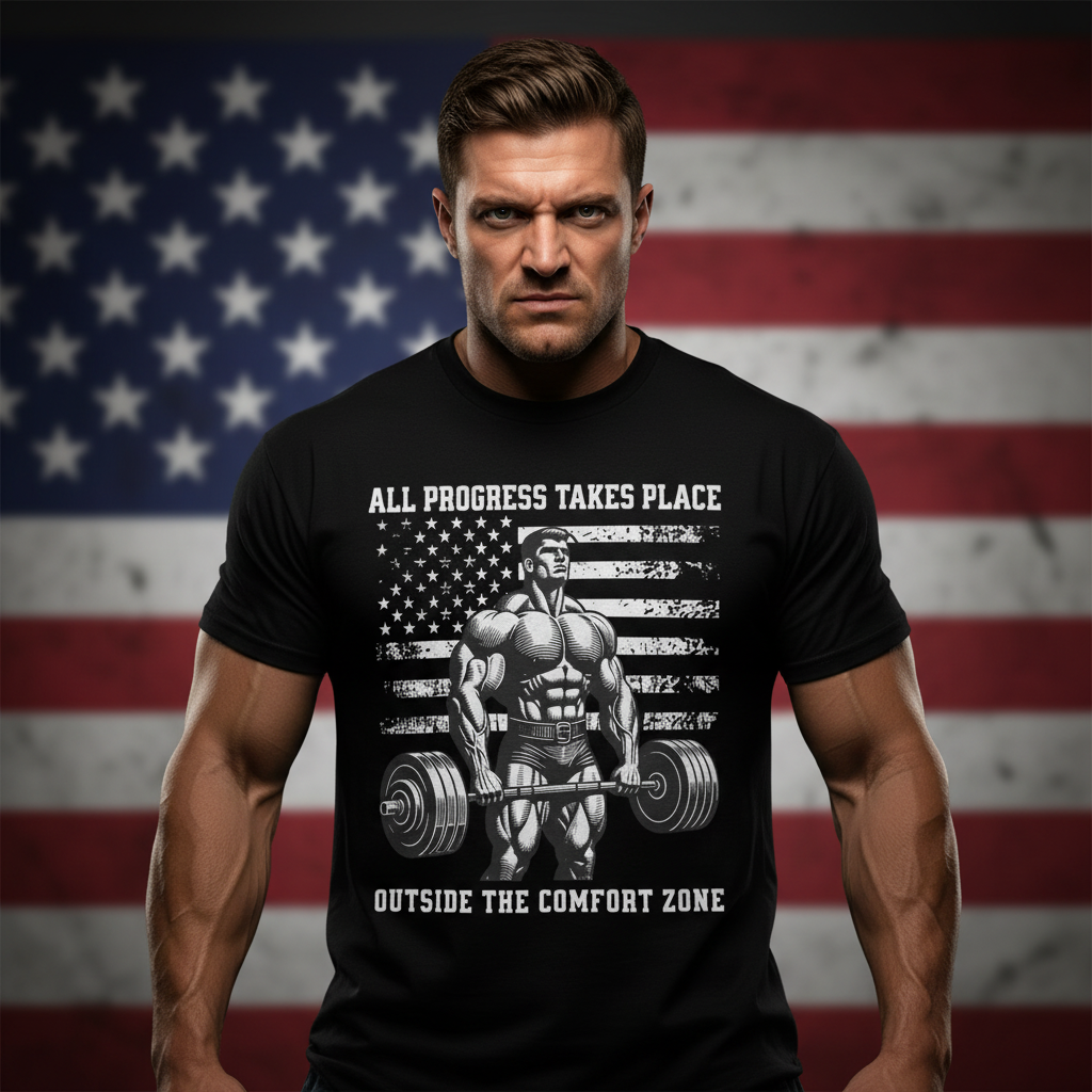 T-Shirt musculation et bodybuilding motivation - All progress takes place outside the confort zone