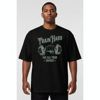 t-shirt oversize pour homme gym musculation train hard