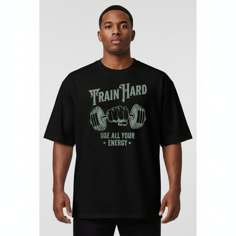 t-shirt oversize pour homme gym musculation train hard