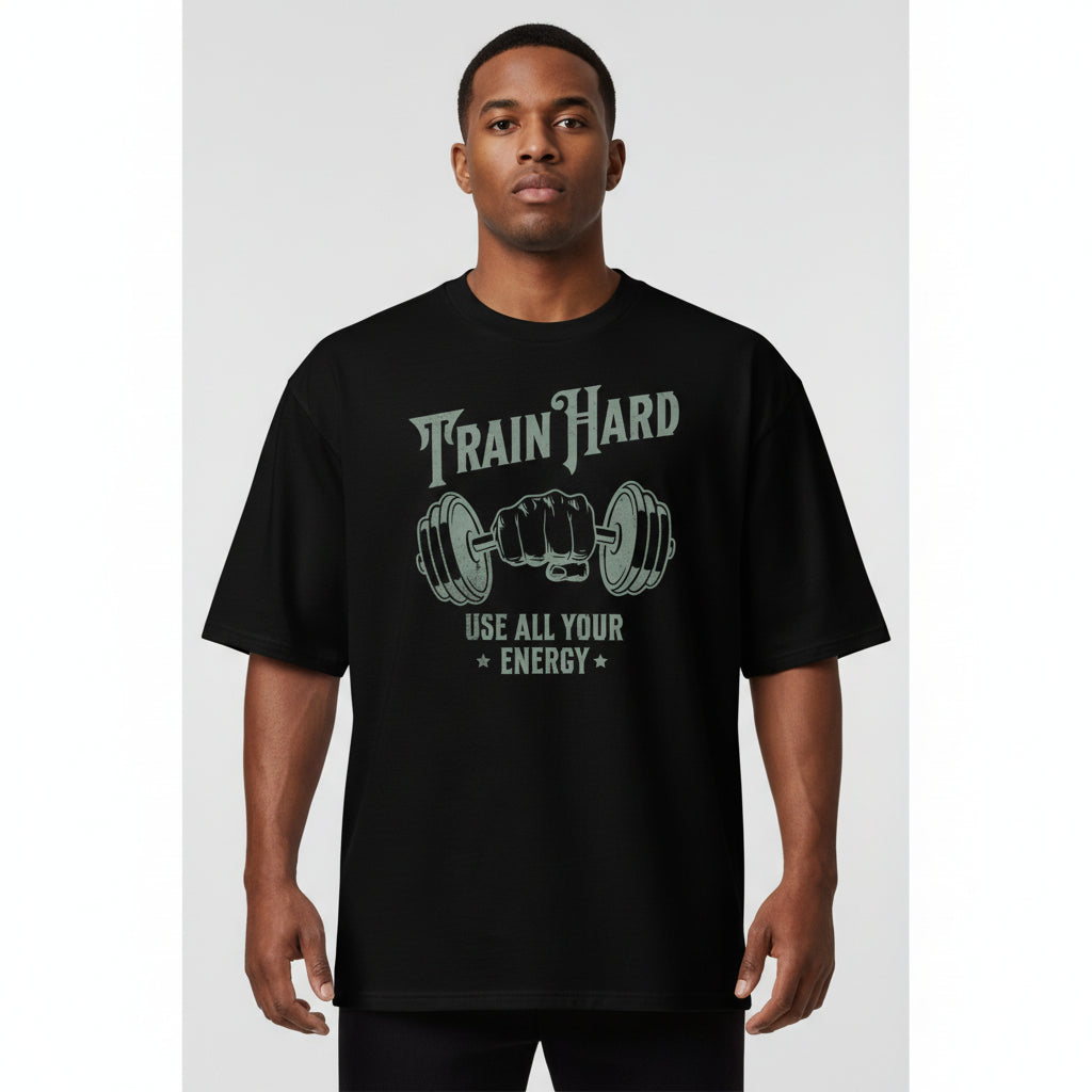 t-shirt oversize pour homme gym musculation train hard