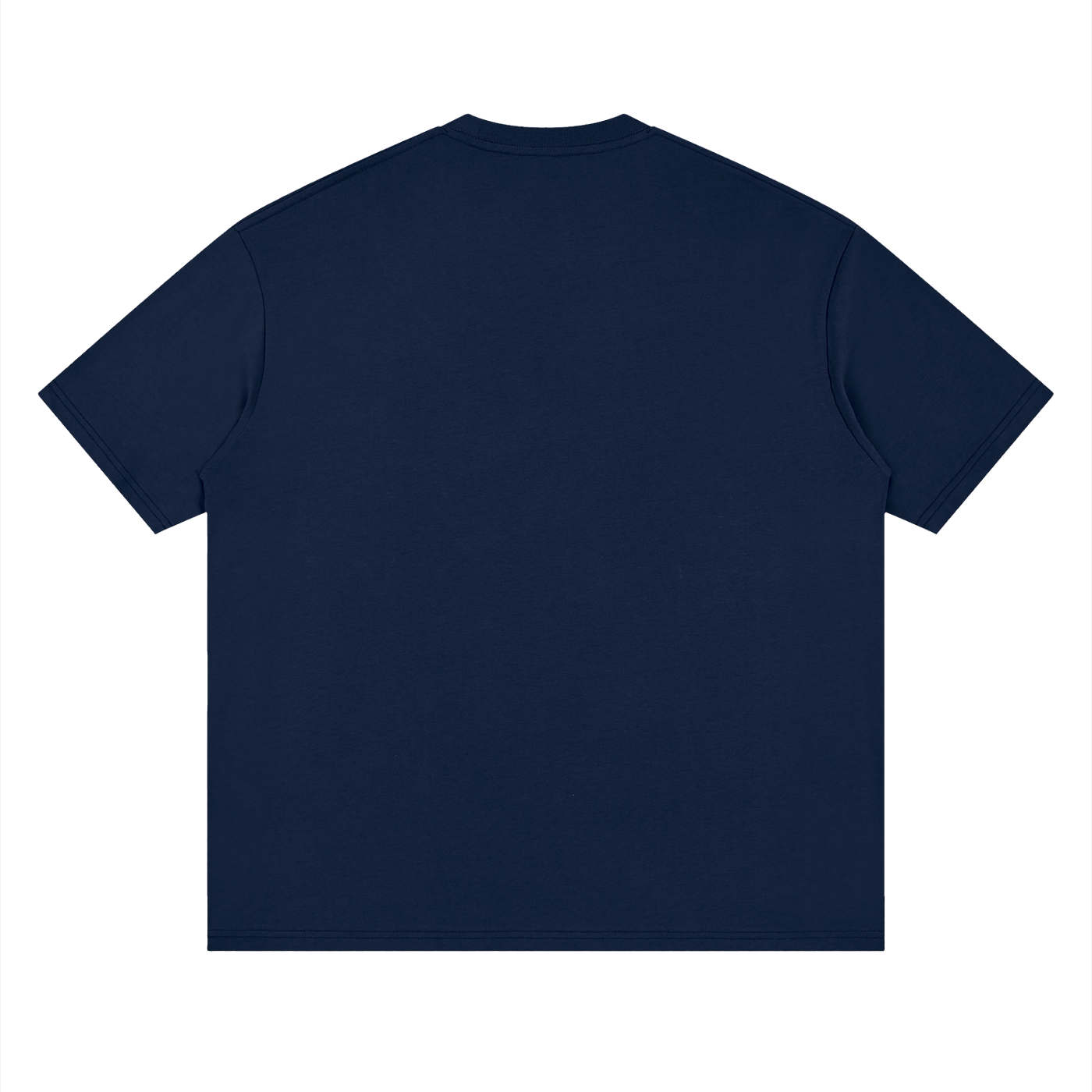 Dos du t-shirt oversize papa bière bleu marine uni, coupe drop shoulder épaules tombantes
