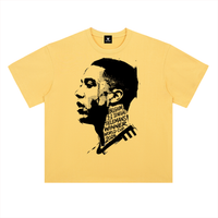 T-shirt oversized Tielemans jaune citron, devant imprimé du portrait et du score Belgique 3-2 Sénégal