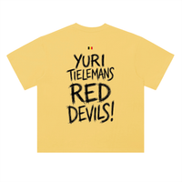 T-shirt oversized Tielemans jaune citron, dos floqué Yuri Tielemans Red Devils avec drapeau belge