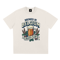 T-shirt Brewed in Belgium Beer Club en beige sable à plat, écusson bière et épis de malt