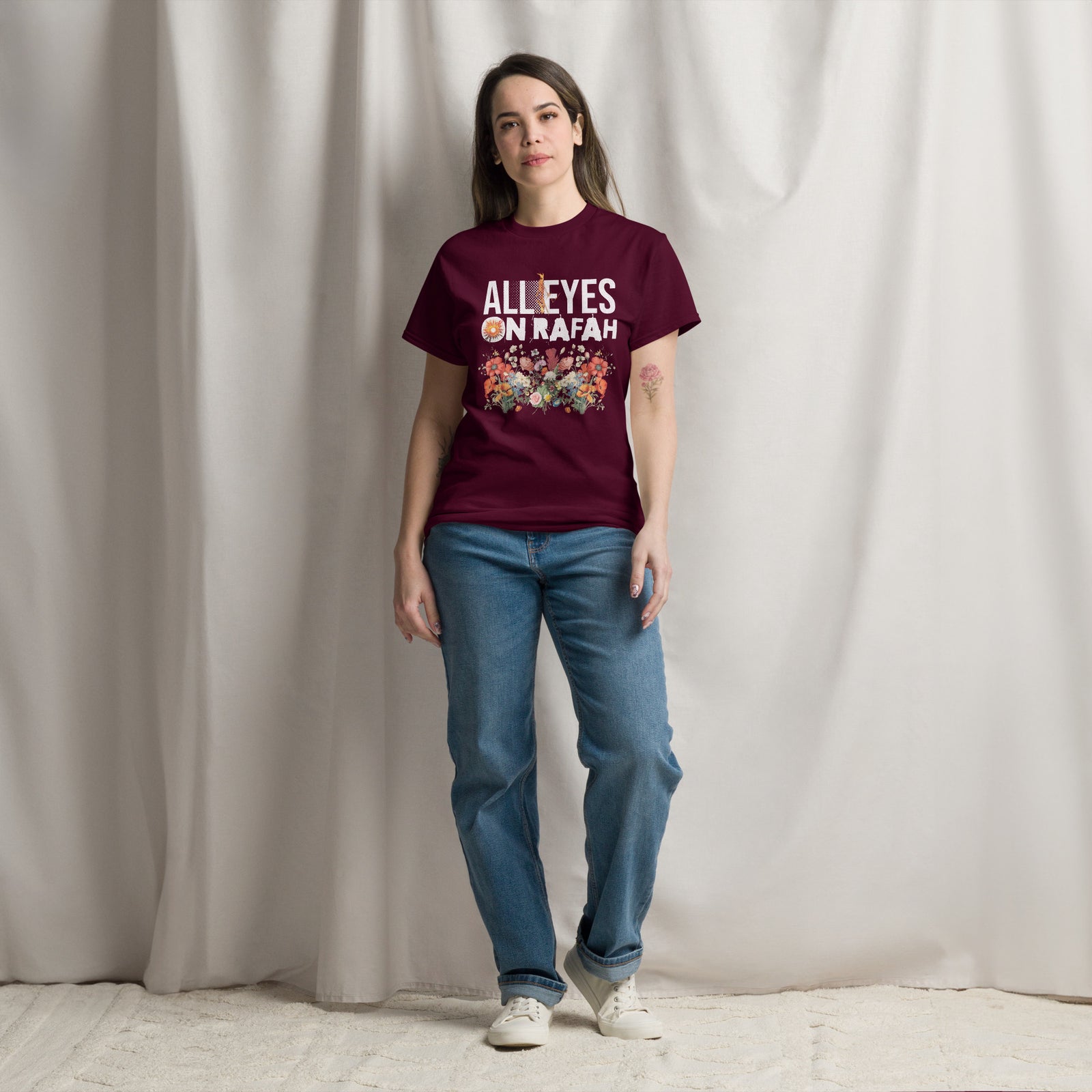 teeshirt femme bordeaux Palestine All eyes on Rafah