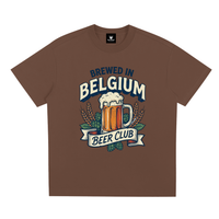 T-shirt Brewed in Belgium Beer Club en marron à plat, banderole et chope de bière
