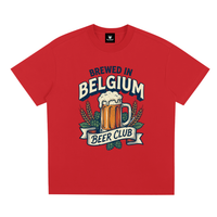 T-shirt Brewed in Belgium Beer Club en rouge à plat, chope de bière et épis dorés