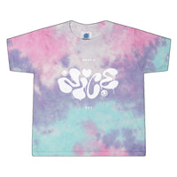 teeshirt femme tie dye court rose bleu avec logo imprimé have a nice day et des petits smiley