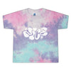 teeshirt femme tie dye court rose bleu avec logo imprimé have a nice day et des petits smiley