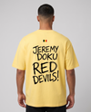 T-shirt Jeremy Doku Red Devils jaune citron porté en studio, vue de dos