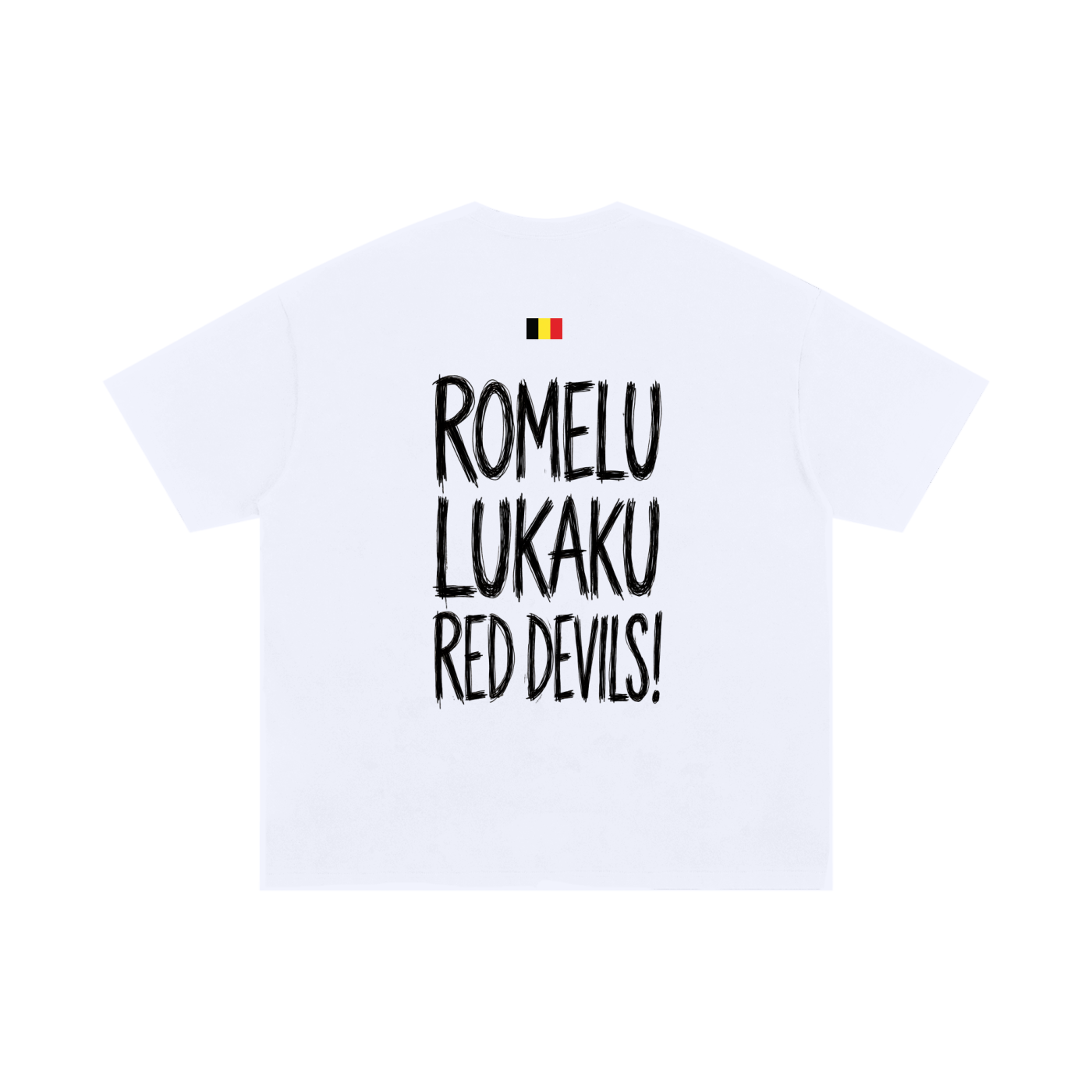 T-shirt Romelu Lukaku Red Devils - lettrage et drapeau belge, vue de dos