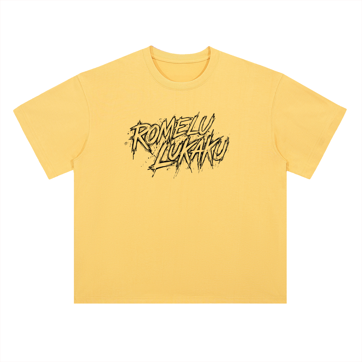 T-shirt oversized Lukaku en jaune citron - lettrage Romelu Lukaku au pinceau noir sur le devant