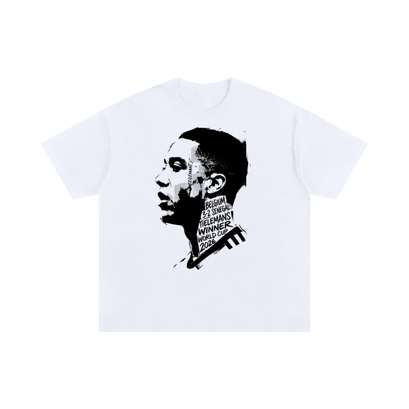 T-shirt Tielemans Belgique 3-2 Sénégal - visuel penalty vainqueur Coupe du Monde 2026, vue de face
