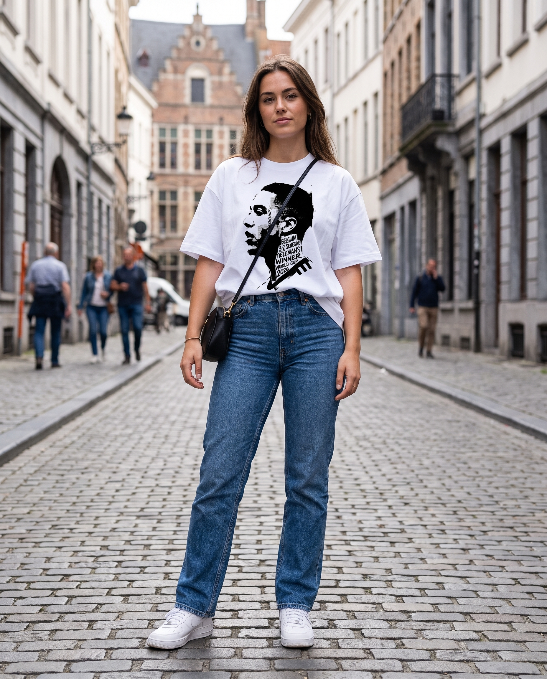 T-shirt Tielemans Diables Rouges porté en street style par une supportrice à Bruxelles