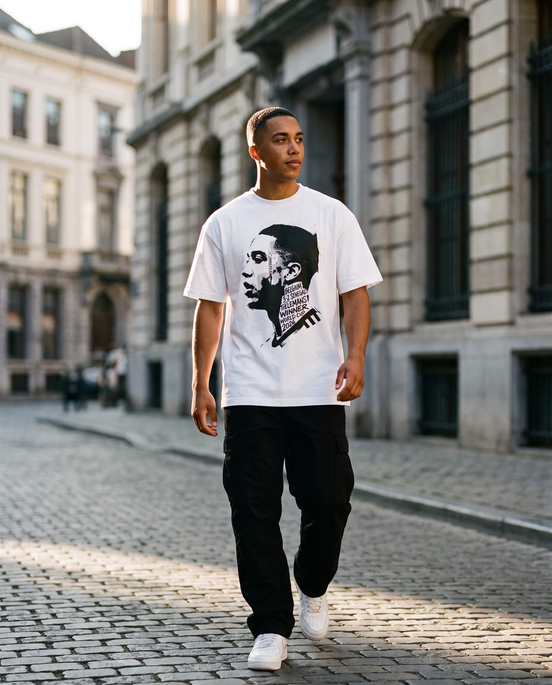 T-shirt Tielemans Diables Rouges porté en street style par un supporter homme à Bruxelles