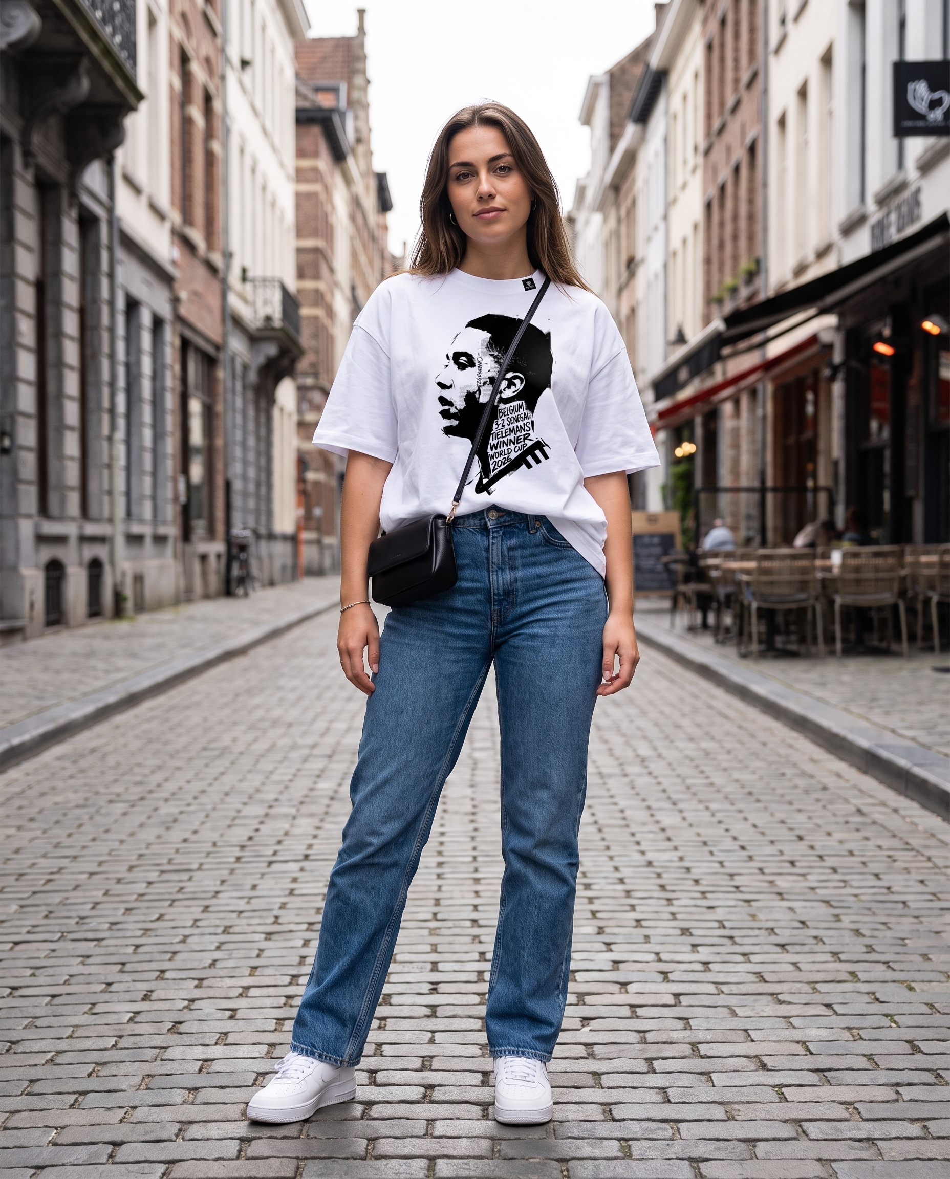 T-shirt Tielemans Red Devils porté en street style par une supportrice à Bruxelles