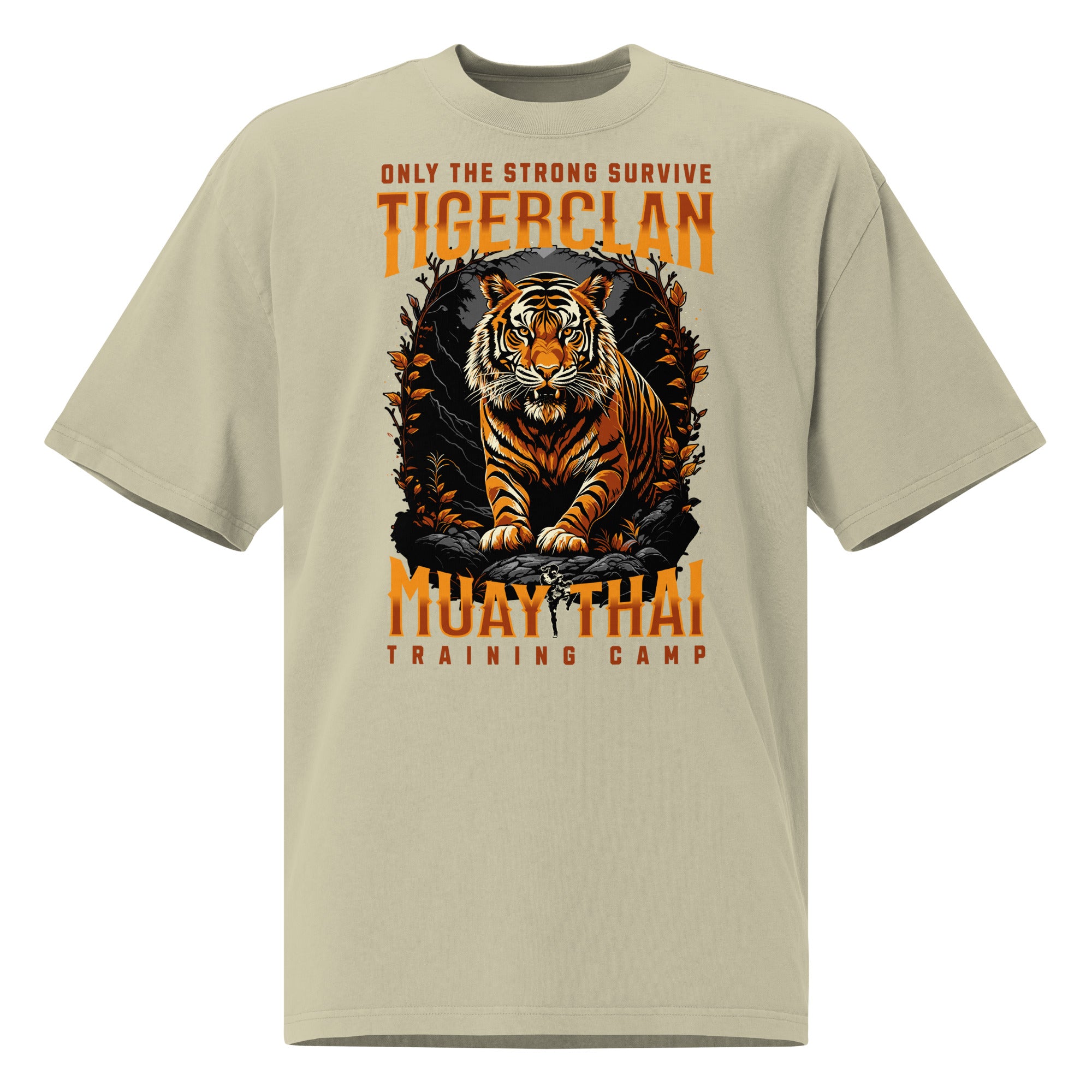 t-shirt beige muay thai homme tigre et motivation