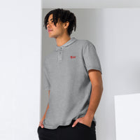 Polo belge brodé Tich! gris chiné porté, vue de face