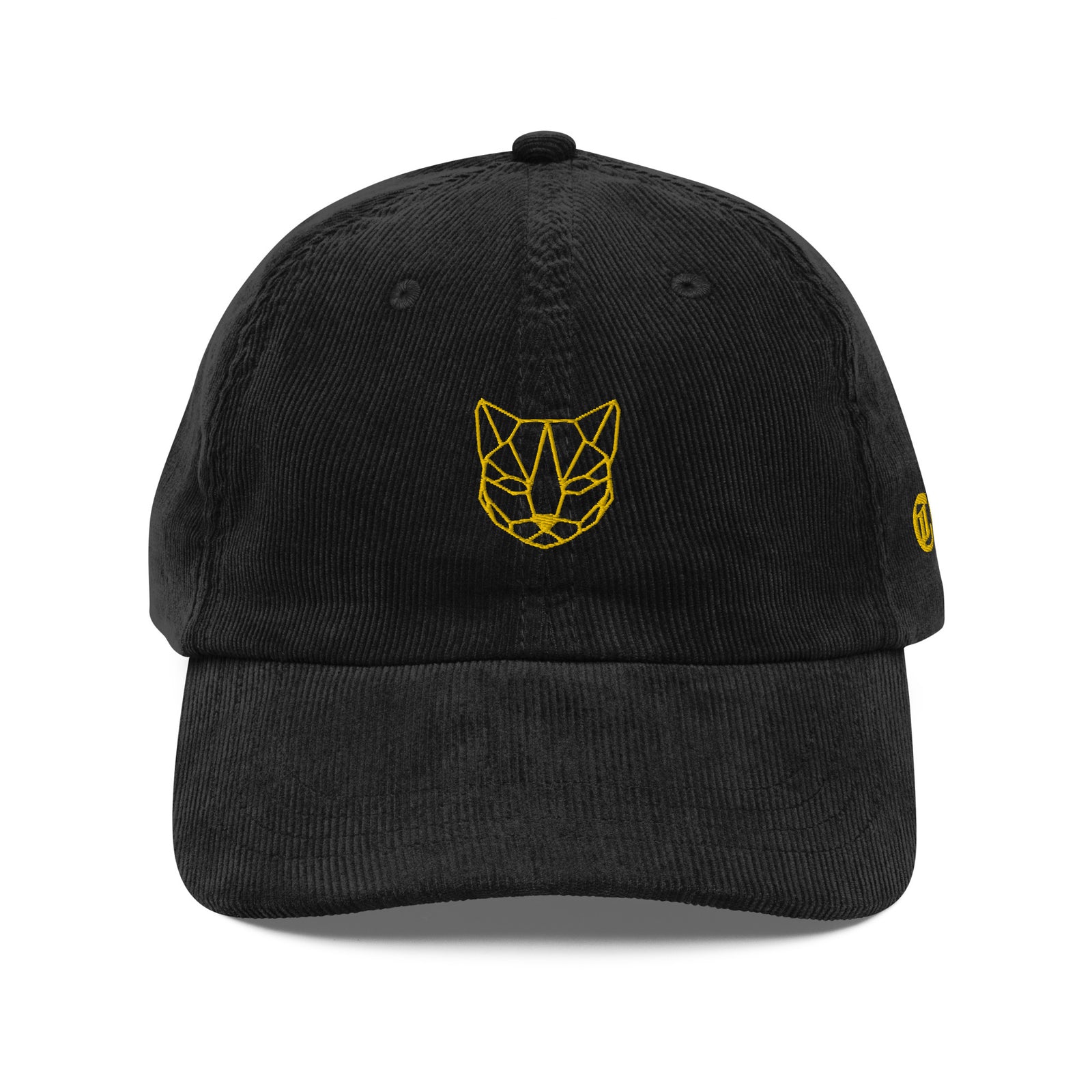 Casquette velours côtelé chat bleu marine détail de la broderie CHT'M Boutique