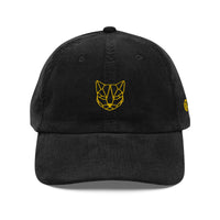 Casquette velours côtelé chat bleu marine détail de la broderie CHT'M Boutique