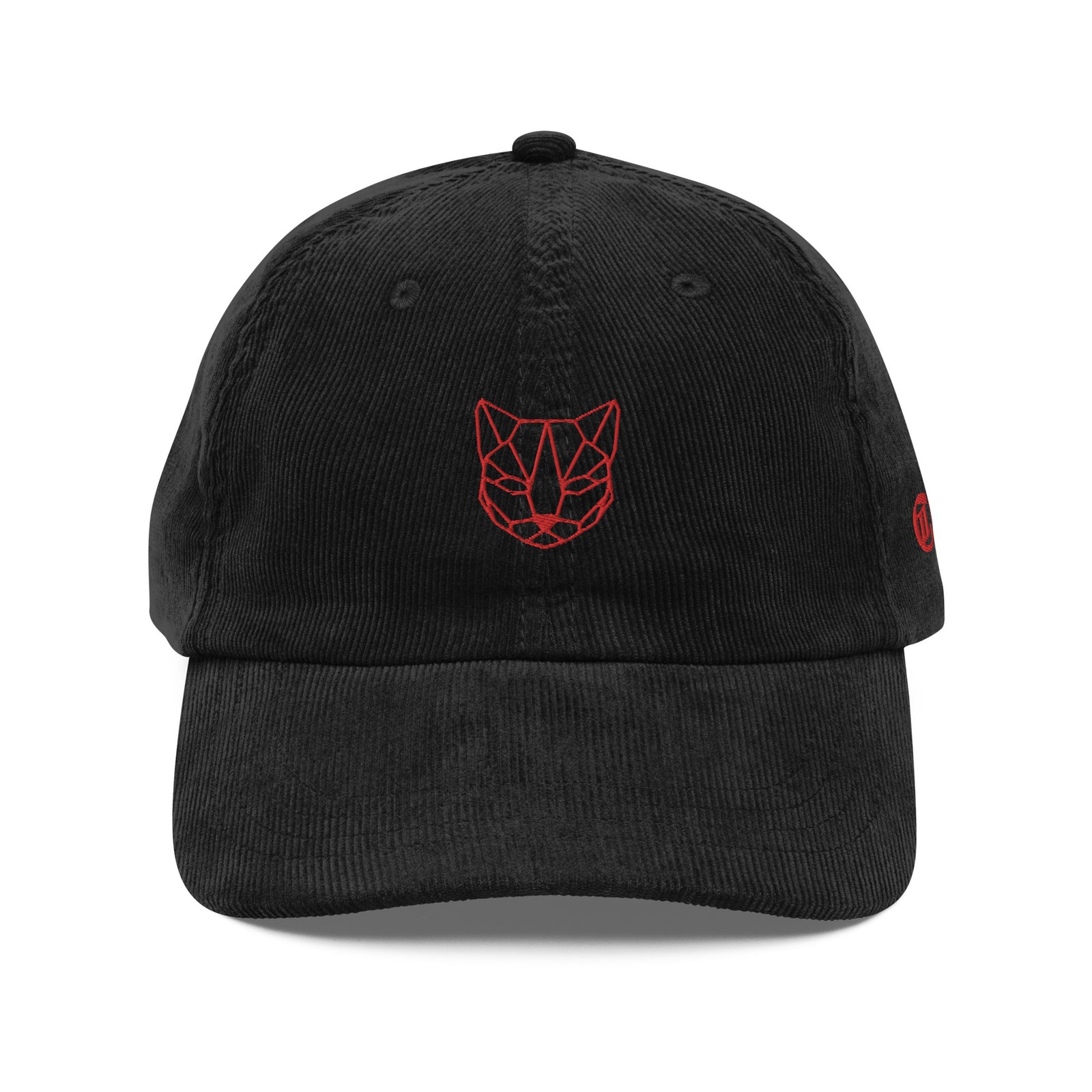 Casquette velours côtelé chat olive détail de la broderie CHT'M Boutique