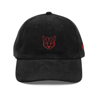 Casquette velours côtelé chat olive détail de la broderie CHT'M Boutique