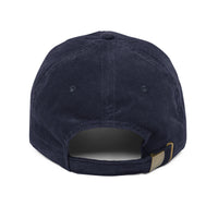 Casquette velours côtelé chat bleu marine gros plan sur le tissu CHT'M Boutique