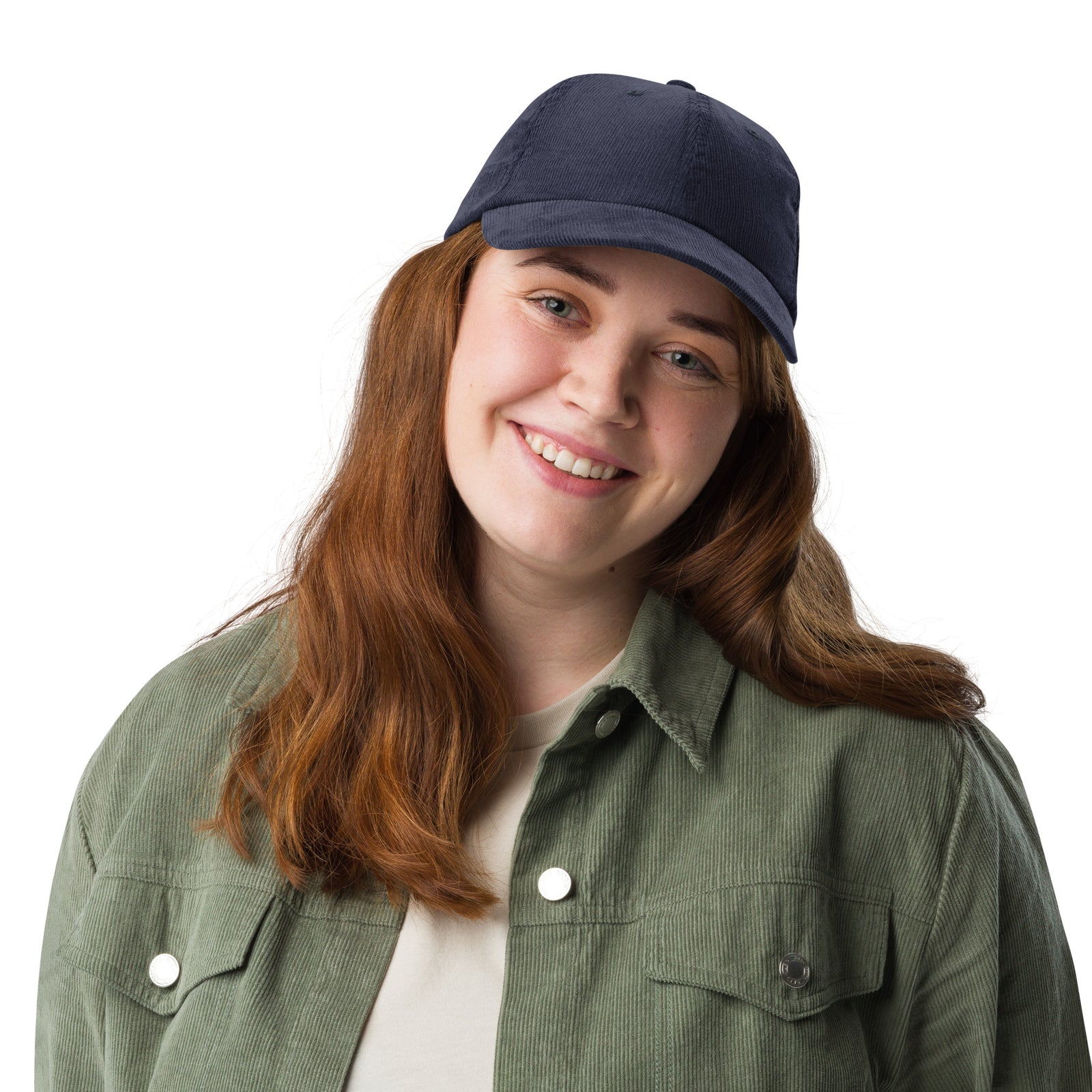 Casquette velours côtelé unie bleu marine détail de la broderie CHT'M Boutique