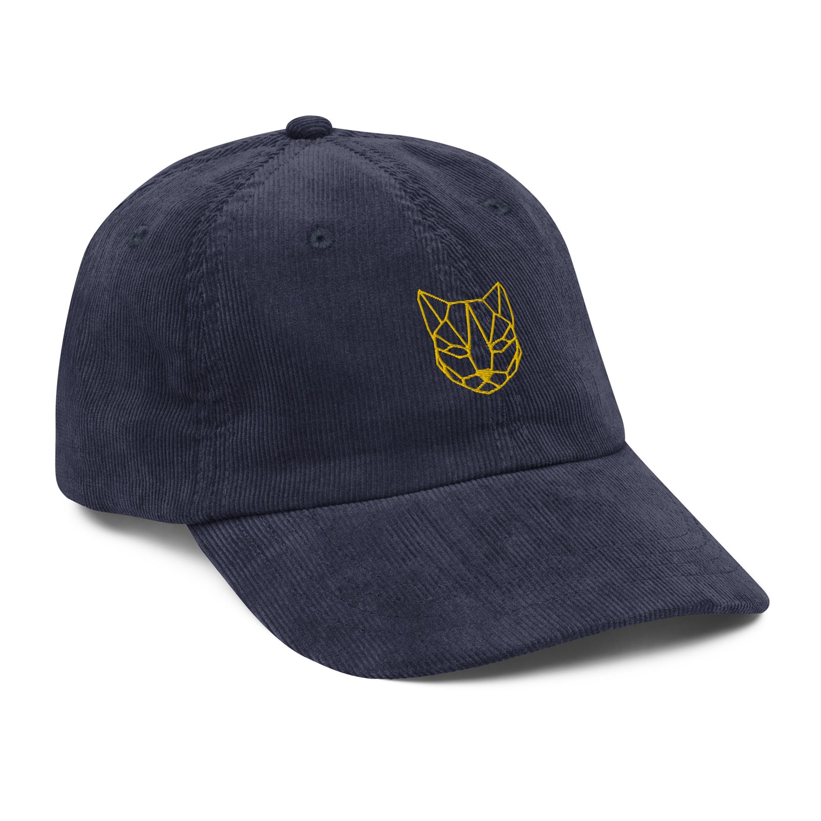 Casquette velours côtelé chat bleu marine vue de trois quarts CHT'M Boutique