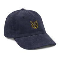 Casquette velours côtelé chat bleu marine vue de trois quarts CHT'M Boutique